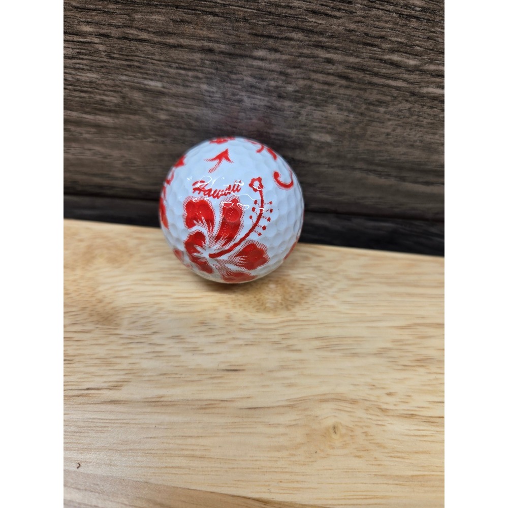 Hawaii Hibiscus Floral Novelty Golf Ball White Red Tropical Souvenir Collectible